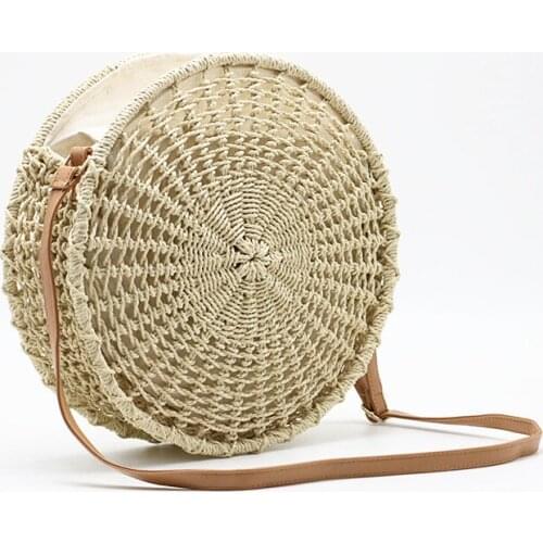 Round Straw Woven Bag Female Hollow Out Hand Bag Women Shoulder Messenger Bag For Ladies