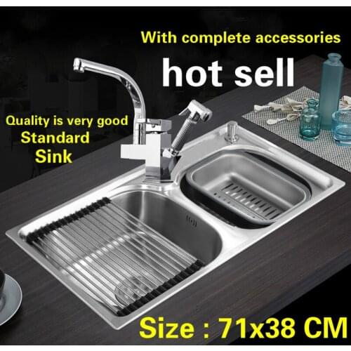Free shipping Food grade 304 stainless steel standard kitchen sink double trough washing bowl hot sell 71x38 CM