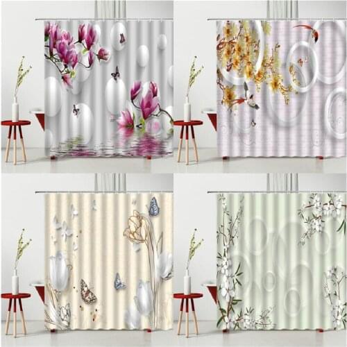 Fine Flowers Jade Carving Pattern Chinese Style Bath Curtains Shower Curtain Multiple Size Bathtub Decoration With Hooks Hanging