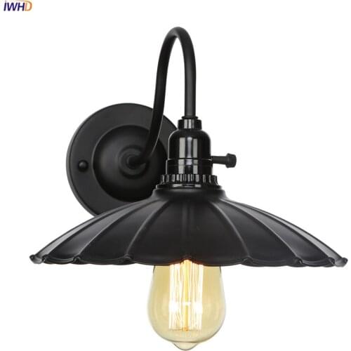 IWHD Black Metal Retro Wall Lights Home Lighting Living Room Bedroom Stair Light Loft Decor Vintage Wall Lamp Applique Murale