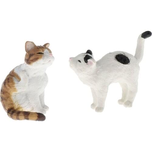 2pcs 1/12 Dollhouse Miniature Brown & White Cat Model Home Decor Ornaments