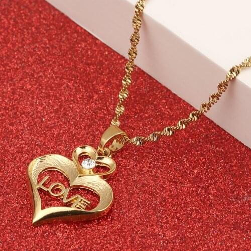 Fashion Crystal Love Heart Pendant Necklace with Copper Chain Letter Jewelry Gift