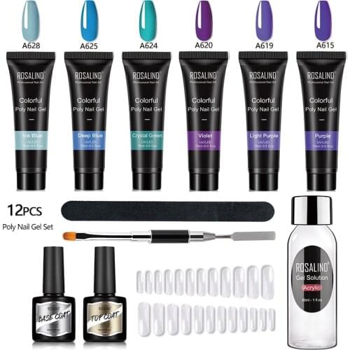ROSALIND Poly UV Nail Gel Set Acrylic Nail Polish Building Clear Acrylic Gel Base Top Coat Nail Extensions Manicure Tools Kit