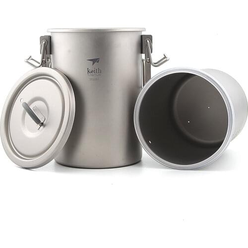 Keith Ti6300 Multipurpose Titanium Pot Set Light-Weight Camping Rice Cooker With Folding Handle