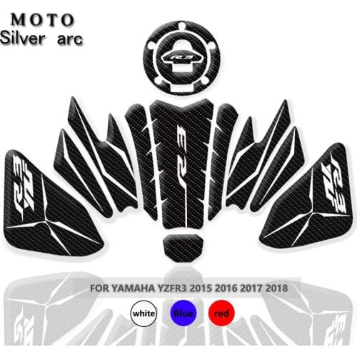 YZF R3 Motorcycle tank stickers Decal Protection FOR Yamaha r3 2015 2016 2017 2018 Fish Bone Decal Epoxy resin Red white blue