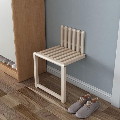 Wall Mounted Folding Chair Solid Wood Porch Chair Door Shoe Cabinet Hidden Footstool Folding Bathroom Balcony Living Stool