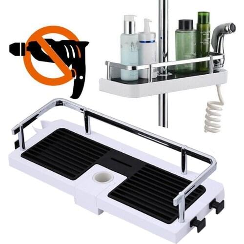 New Adjustable Bathroom Shelf Rack Storage Holder Shower Organizer Draining Accessories Shampoo Bathroom Gel Basket Rod Mou N0O0