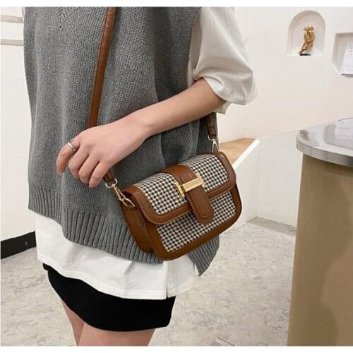 2021 New Arrivals Womens Cross Body Bag Houndstooth Patchwork Female Retro Design Versatile Women Flap Bags