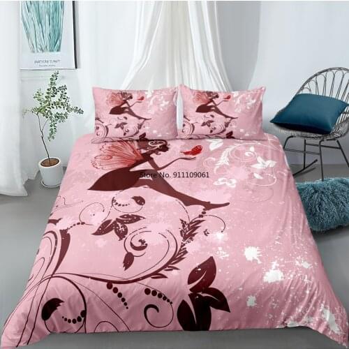 Pink Fairy Bedding Sets 3D Colorful Flower Printing Duvet Cover for Girl Comforter Covers 2-3 Pieces Home Bedclothes Pillowcases