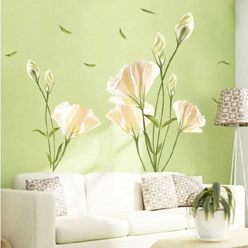 Removable DIY Decorate Kids Room Cartoon Blooming Lily Wall Sticker For TV/Sofa Background Wallpaper Home Decal Free Shipping