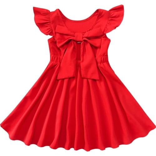 Girls Chiffon Dress with Bowknot New Summer Princess Party Dress for Girls Wedding Red Dress Kids Clothing 4 5 7 9 11 13 Years