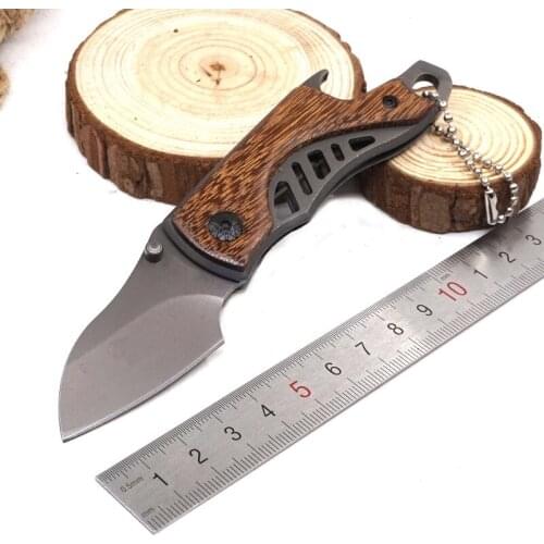 Folding Pocket Tactical Knife Survival Knife Camping Hunting Knives 5CR15MOV Titanium Blade Wood Handle Multifunctional EDC Tool