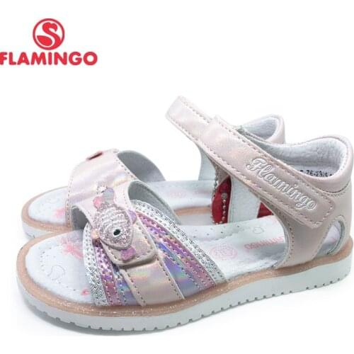 FLAMINGO 2021 Summer kinder sandalen Hook& Loop Flat Arched Design Chlid Casual Princess Shoes Size 26-31 For Girls 211S-Z6-2326