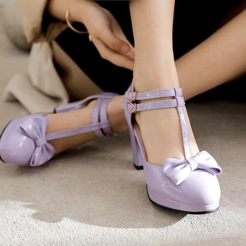 2021 New 6 colors High Heels Shoes Women Pumps Fashion Patent Leather Platform Shoes Woman Round Toe Mary Jane Shoes Mujer