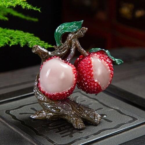 Home Decoration Good Luck Gift for Friend Resin Changed Color Litchi Tea Pet Ornament Fruit Tea Ceramony