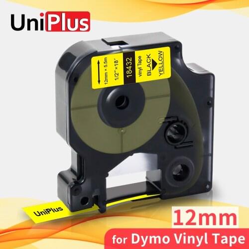 UniPlus Yellow Label Tape 18432 Replace Dymo Rhino IND Vinyl 12mm Black on Yellow Industrial Tape for Dymo Label Maker 6000 5200