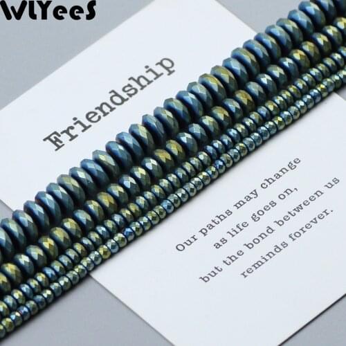 WLYeeS Plating Green Matte faceted Flat Round Hematite beads 3 4 6 8 10mm Loose bead for Jewelry Bracelet Making DIY Accessories