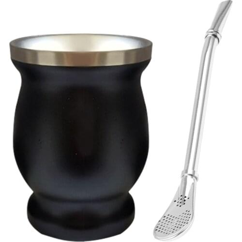 Yerba Mate Gourd Set Double-Wall Stainless Steel Mate Tea Cup and Bombilla Set 8oz Stainless Steel Bombillas Yerba Mate Tea Cup