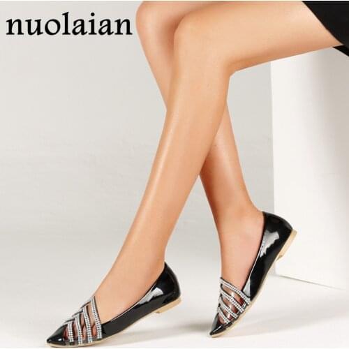 Women Ballet Flats Dress Party Crystal Flat Shoes Woman Pointed Toe Summer Shoe Womens Loafers Lady Patent Leather Slip On Shoes