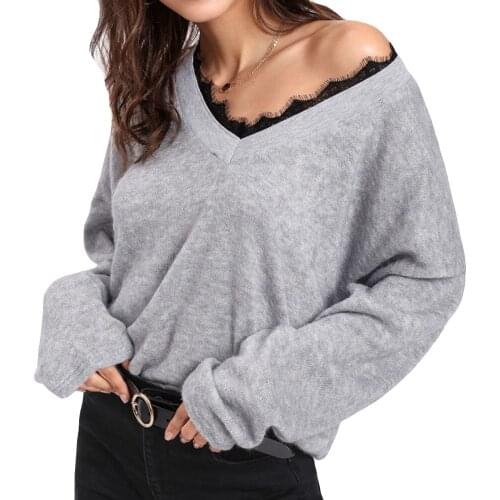 Women V-Neck Knitwear Long Sleeve Stripe Knitted Pullover Loose Sweater Jumper Tops Knitwear Women Winter Tops Knitted Sweater