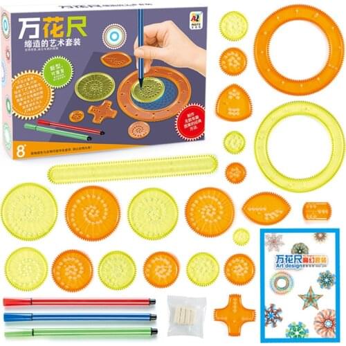 27Pcs Spirograph Drawing Toys Set Interlocking Gears Wheels with Pens Spiral Designs Painting Accessories Geometric Ruler Toy