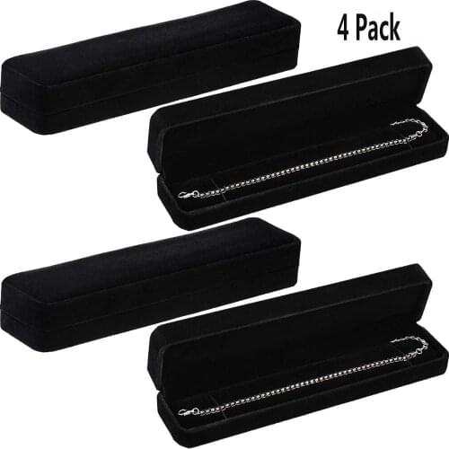 4 Packs Velvet Bracelet Necklace Watch Case Pendant Chain Gift Box For Engagement Christmas Thanksgiving Birthday Gifts-Black