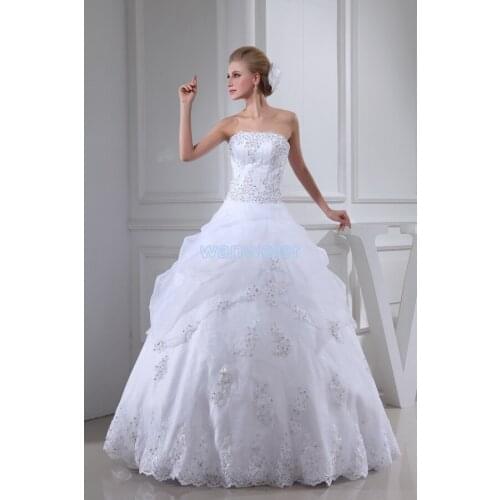 Free shipping hot sale appliques custom size/color ball bridal gown lace up new white strapless mother of the bride dresses