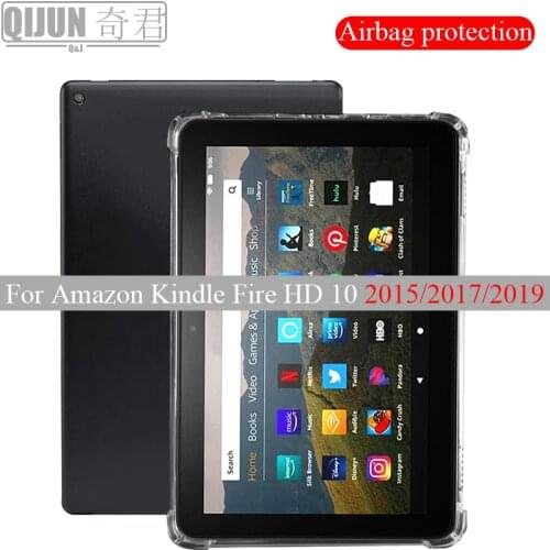 Tablet case for Amazon Kindle Fire HD 10 2015 2017 2019 10.1" Silicone soft shell Airbag cover Transparent protection Ebook TPU