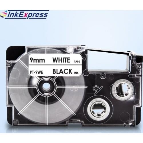 InkExpress 9mm XR-9WE Tape For CASIO XR-9WE Label Tape Black on White Printer Ribbon For CASIO Label Maker KL-100 KL-120