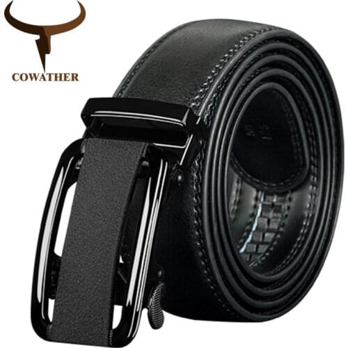 COWATHER Cow Genuine Leather Belts For Men Top Quality Alloy Automatic Buckle Mens Belt Black Luxury Male Cowhide Strap CZ135
