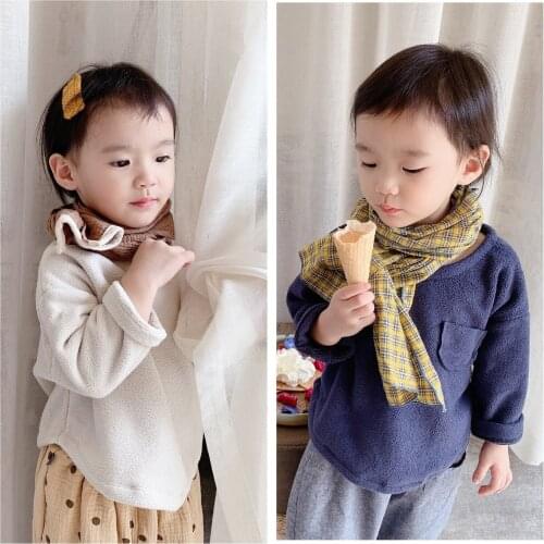 Kids Hoodies 2-7 Y Baby Girls Korean Solid Lambsool Sweatshirt Autumn Winter New Casual Cotton Soft Baby Pullovers Child Clothes
