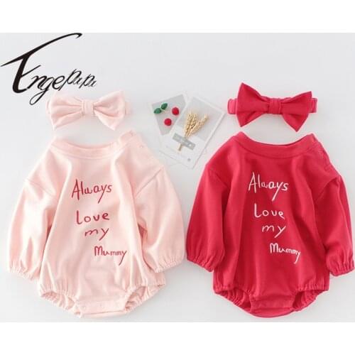 Engepapa Spring Autumn Infant Baby Girls Bodysuits Long Sleeve Cotton Letter Embroidery Newborn Baby Girls Clothes