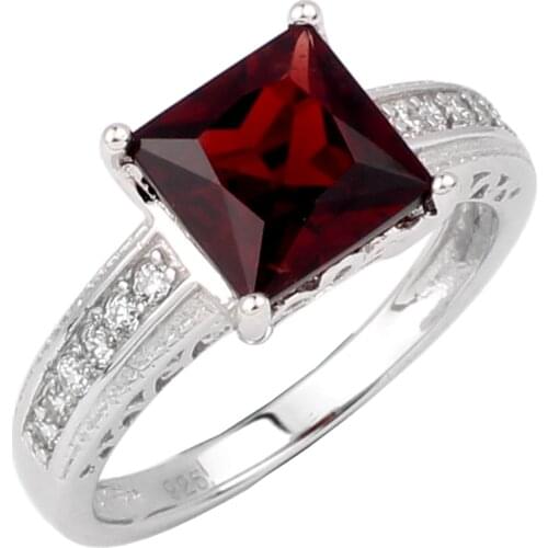 Red Garnet Ring Women 925 Silver Band 8x8 Princess Cut Gemstone Jewelry January Birthstone Capricorn Sign R080RGN