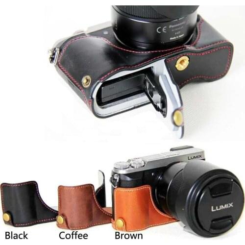 Leather Camera Case Half Bag For Panasonic LX10 LUMIX LX10 DMC-LX10 Half Body Set Cover with Battery Opening