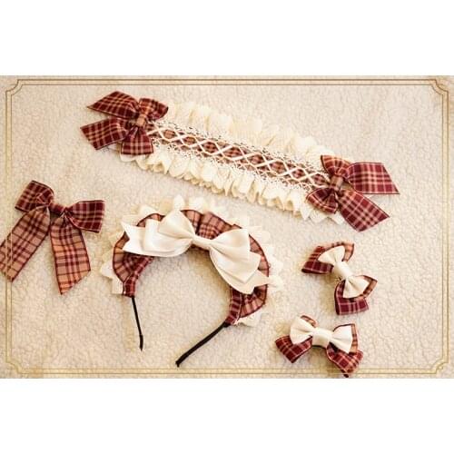 Little Red Riding Hood Handmade Plaid Headwear Bow Hairband KC Hair Ribbon Hairpin Headband Lolita Original Design Cute Red