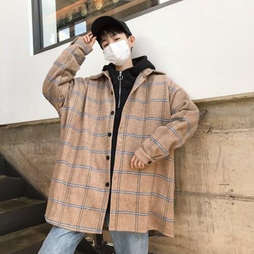 Jacket coat loose wild tide brand casual oversized mens beige purple plaid stripe windbreaker streetwear harajuku Korean style