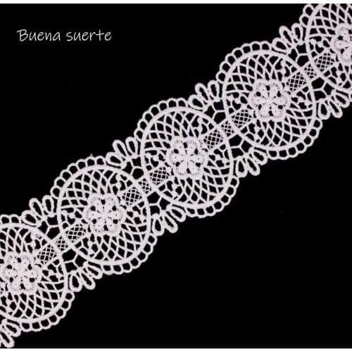 Buena Suerte High Quality 1Y White Silk Embroidered Lace Ribbon Milk Lace Fabric Sewing Applique Lace Wedding DIY 6.5cm TM015