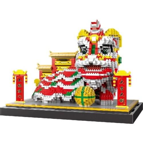Mini blocks China Spring Festival Lion Building Toy Educational Intelligence Bricks for Children New year Gifts Boy Present