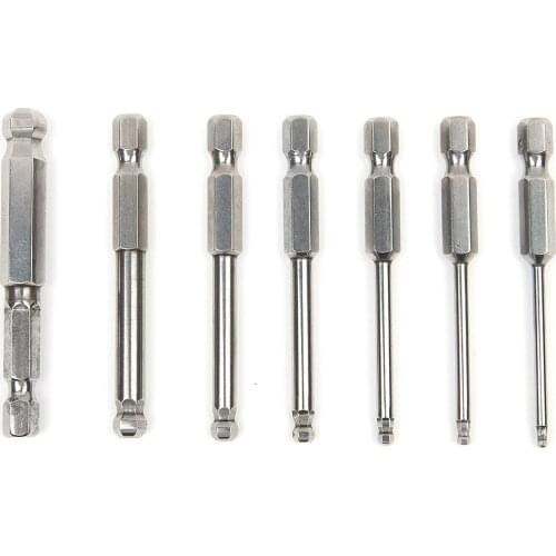 7Pcs Set Ball Bit 2/2.5/3/4/5/6/8mm Screwdriver Drill Bits Screw Driver Bits Hex Shank Magnetic Spherical 1/4" Driver Bit