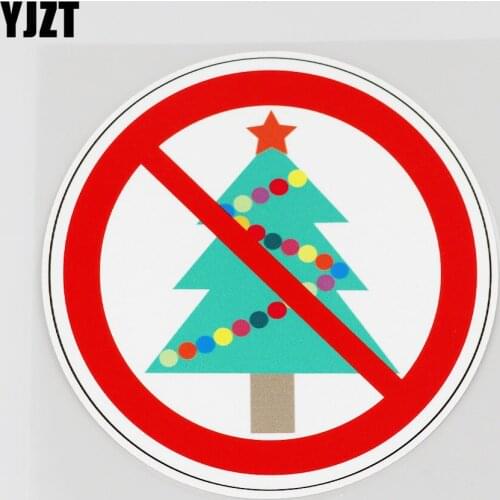 YJZT 12.4CMX12.4CM Prohibition Sign PVC Decal Cartoon Christmas Tree Car Sticker 11B-0099
