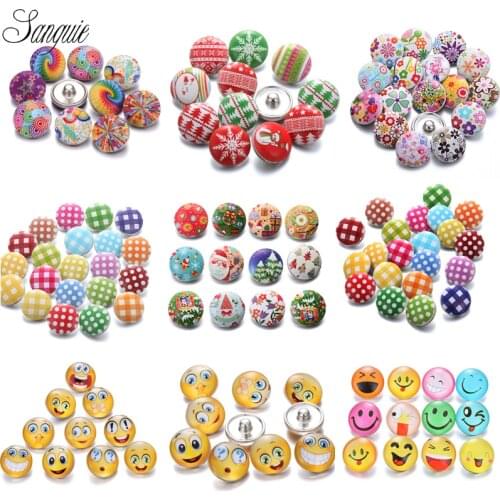 Newest 12pcs/lot snap jewelry 18mm snap buttons Christmas flower glass leather clasp snap button bracelet