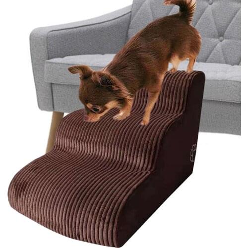 New Flannel Pet Stairs 3 Steps Dog Climbing Ramp For Sofa Bed Non-Slip Dog Training Steps For Elder Cats Dogs