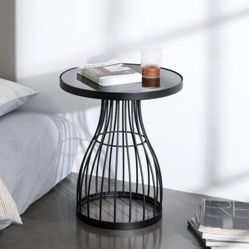 Solid line support Nordic light luxury small side table mirror highlight living room storage sofa side table modern simple round