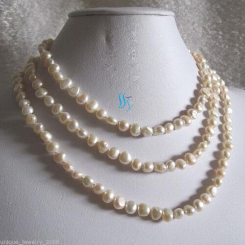 New natural 48" 7-8mm White Baroque Freshwater Pearl Necklace Pearl Jewelry