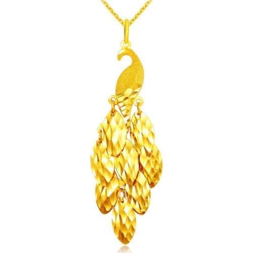 24K Yellow Gold Pendant Pure 999 3D Yellow Gold Peacock Necklace Pendant P6234