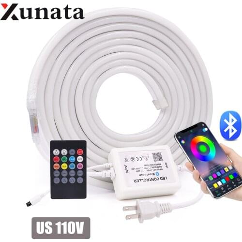 RGB Neon Light Ribbon Tape Flexible LED Neon Sign Night Light Music Bluetooth Control Lamp 5050 LED Strip US 110V-130V 1m-100m