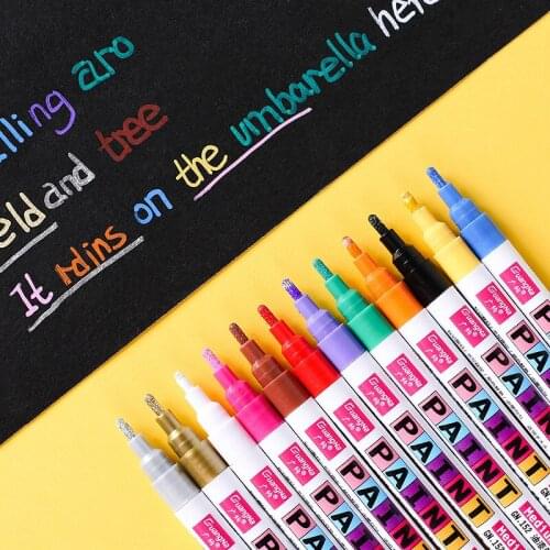 12 Color Metal Paint Pen Color 2.0 Mm Pens Head Office Painting Graffiti Touch Up Metal Painting Pens