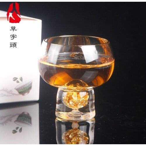 Anti scald and heat resistant tea cup household gift Kung Fu tea set hammer pattern drawing golden edge tea bowl