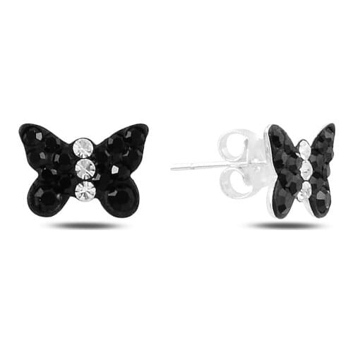 Silver 925 Sterling Butterfly Crystal Stone Earrings