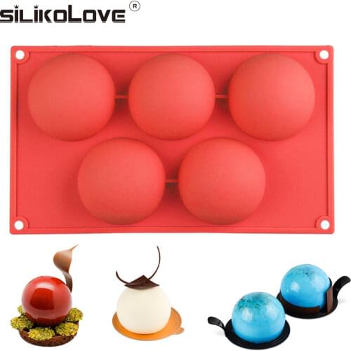 SILIKOLOVE Large 5-Cavity Semi Sphere Silicone Baking Mold for Chocolate Bomb Cake Jelly Dome Mousse DIY Kitchen Accessories